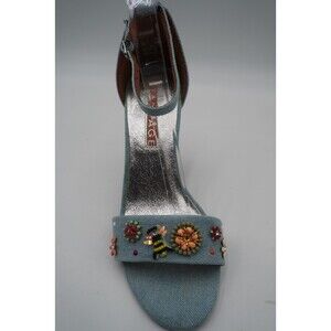 Rampage Garden Floral Embroidered beaded detail light denim Open Toe Heel Size 9